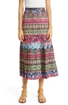 Saloni Diane E Forest Jewel-print Pleated Midi Skirt In Fantasy