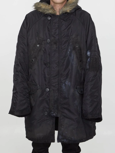 Balenciaga Hooded Button-up Parka In Black