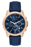 AX ARMANI EXCHANGE CHRONOGRAPH LEATHER STRAP WATCH, 44MM