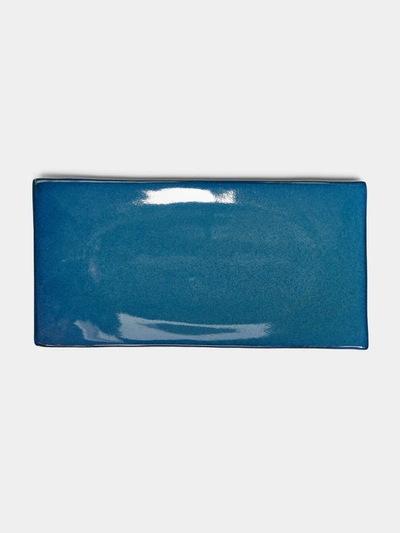 Mervyn Gers Ceramics Hand-glazed Ceramic Short Rectangular Sushi Plates (set Of 4) In Blue
