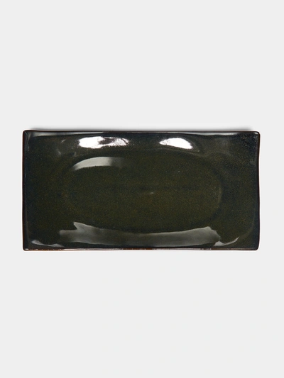 Mervyn Gers Ceramics Hand-glazed Ceramic Short Rectangular Sushi Plates (set Of 4) In Green