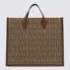 VERSACE VERSACE BROWN CANVAS AND LEATHER ALLOVER TOTE BAG