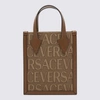 VERSACE VERSACE BROWN CANVAS AND LEATHER ALLOVER HANDLE BAG