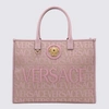 VERSACE VERSACE PINK CANVAS AND LEATHER ALLOVER TOTE BAG