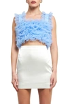 Endless Rose Ruffle Tulle Crop Tank In Powder Blue