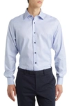 David Donahue Trim Fit Geometric Pattern Microdobby Dress Shirt In Blue
