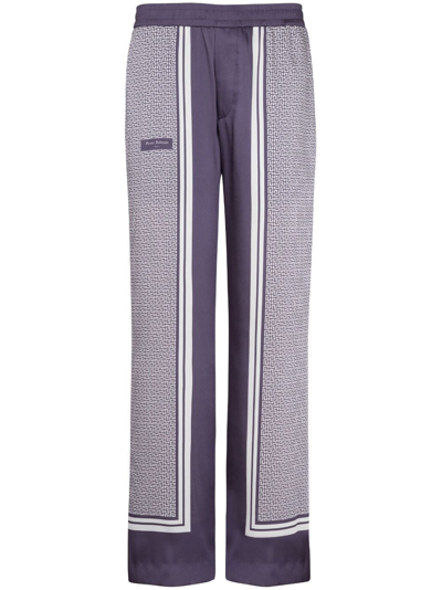 Balmain Vertical-print Straight-leg Trousers In Purple