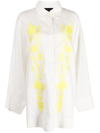 Cynthia Rowley Floral-embroidered Hemp Shirt Minidress In White