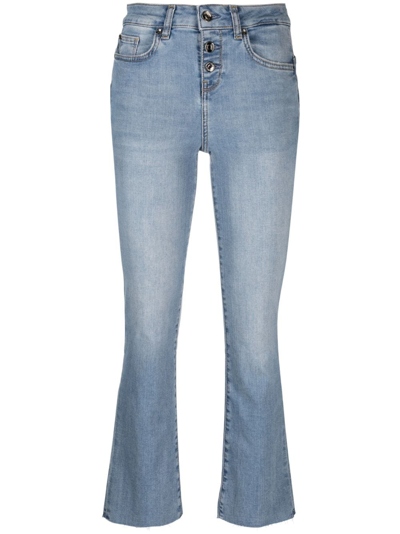 Liu •jo Button-fly Flared Cropped Jeans In Blue