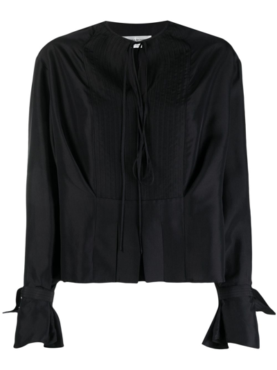 Victoria Beckham Silk Long-sleeve Blouse In Black