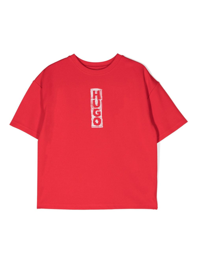 Hugo Kids' Logo-print Crew-neck T-shirt In Red