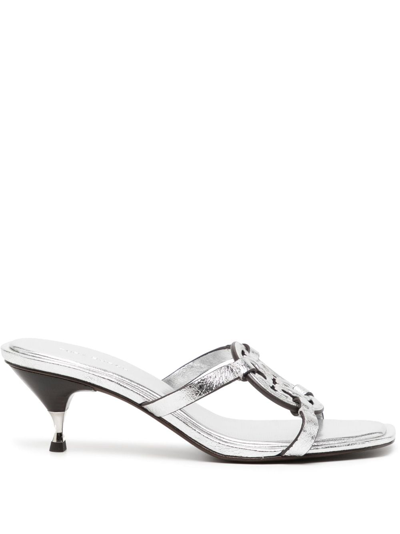 Tory Burch Geo Bombe Miller Metallic Slide Sandals In Silver