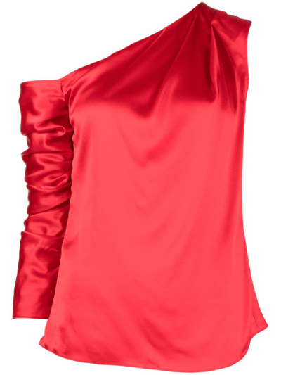 Alejandra Alonso Rojas Asymmetric Silk-satin Blouse In Red