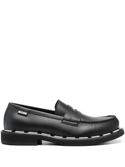 Moschino Stitch-detailed Slip-on Loafers In Black
