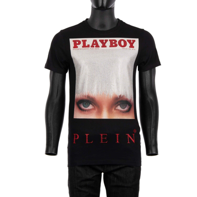 Pre-owned Philipp Plein X Playboy Iconic Eyes Printed Crystals T-shirt Black 08399