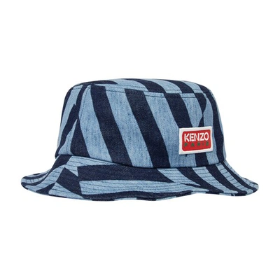 Kenzo Logo Bucket Hat In Rinse_blue_denim