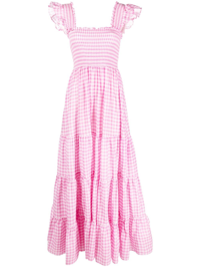 Rixo London Pink Kendal Gingham Print Cotton Maxi Dress