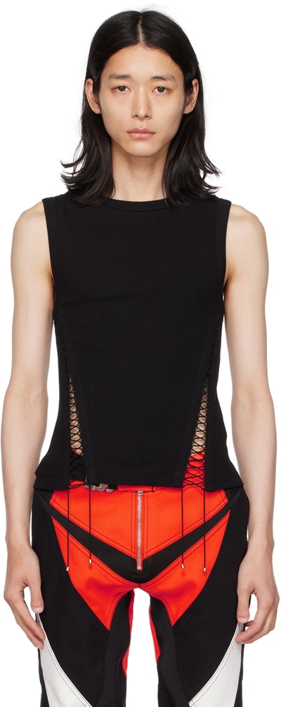 Dion Lee Black Picot Lace Muscle Tank Top