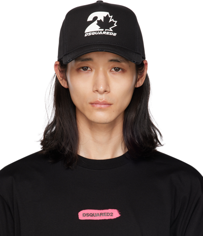 Dsquared2 Appliqué-patch Slogan-embroidered Cap In M063 Black+white