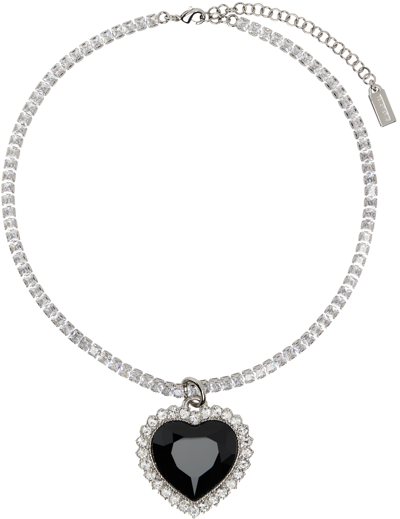 Vetements Silver & Black Crystal Heart Necklace