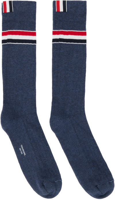 Thom Browne Navy Stripe Socks In Blu