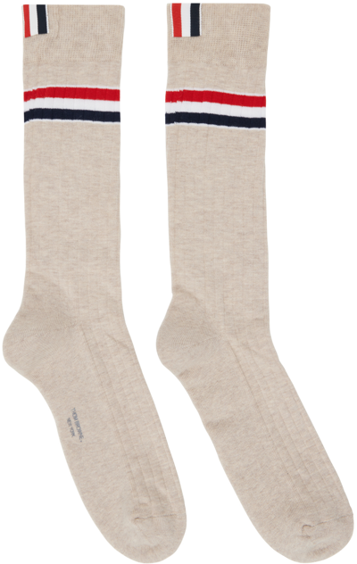 Thom Browne Beige Stripe Socks In 113 Natural White