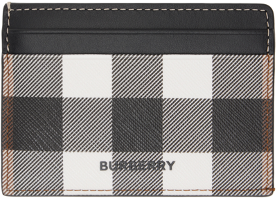 Burberry Black & White Check Card Holder In Dark Birch Brown