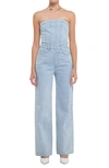 Grey Lab Strapless Corset Denim Jumpsuit In Light Blue