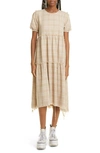 R13 SHREDDED RELAXED PLAID TIERED COTTON MIDI DRESS