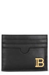 Balmain B-buzz Calfskin Leather Card Case In Schwarz