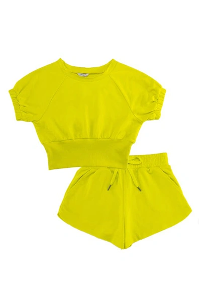 Habitual Kids' Short Sleeve Sweatshirt & Shorts Set In Lime