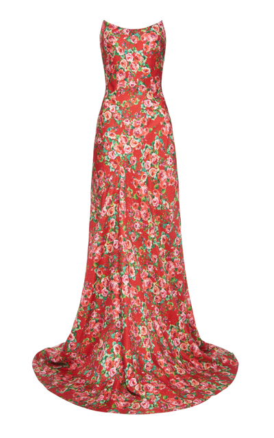 Markarian Tallulah Rose-detailed Gown With Asymmetric Draped Skirt In Red Rose