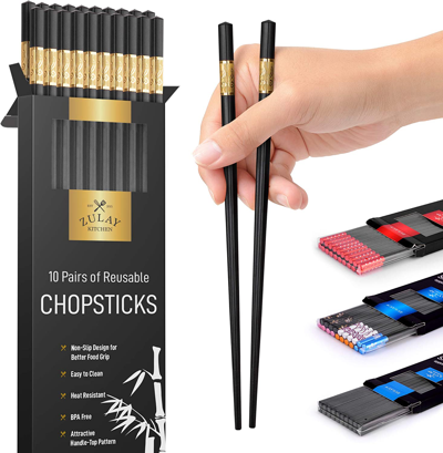 Zulay Kitchen (10 Pairs) Fiberglass Japanese Chopsticks Reusable & Durable Design In Gold