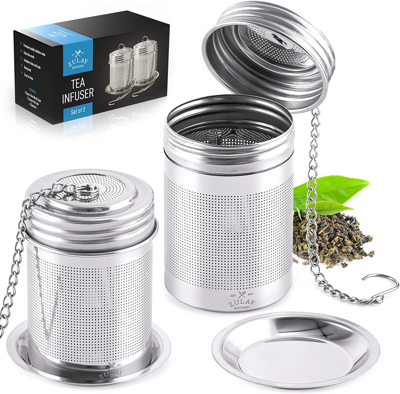 Zulay Kitchen Stainless Steel Tea Ball Infusers For Loose Tea With Chain Hook & Saucer (2-pack) In Silver