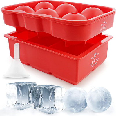 Zulay Kitchen Large Square Ice Cube Molds And Sphere Ice Ball Maker With Lid (set Of 2) In Red