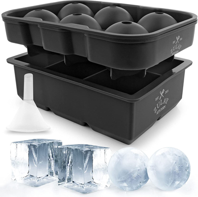 Zulay Kitchen Large Square Ice Cube Molds And Sphere Ice Ball Maker With Lid (set Of 2) In Black