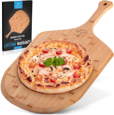 Zulay Kitchen Natural Bamboo Pizza Paddle With Easy Glide Edges & Handle For Baking - Medium In Brown