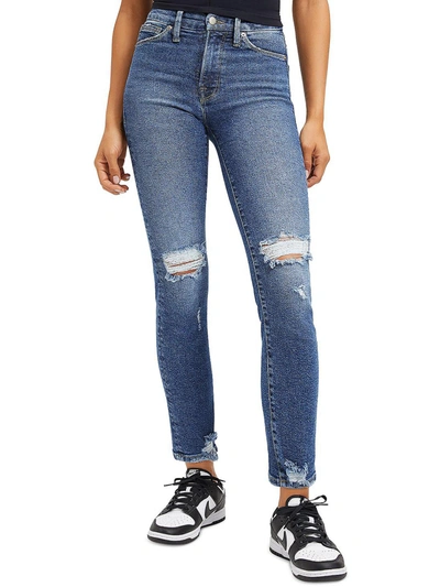 Good American Womens High Rise Distressed Straight Leg Jeans In Multi