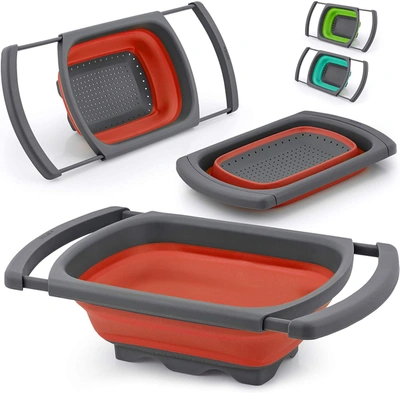 Zulay Kitchen Collapsible Colander With Extendable Handles In Red