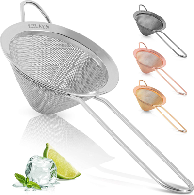 Zulay Kitchen Stainless Steel Cone Shaped Cocktail Strainer For Cocktails, Tea Herbs, Coffee & Drinks In Silver