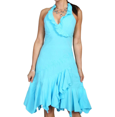 Scully Halter Dress In Turquoise In Blue