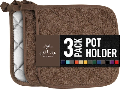 Zulay Kitchen 3-pack Pot Holders For Kitchen Heat Resistant Cotton In Gold