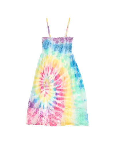 Splendid Kids' Girl's Smocked And Embroidered Rainbow Tie Dye Dress In Blue