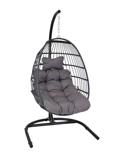 Sunnydaze Julia Outdoor Hanging Egg Chair With Cus In Grey
