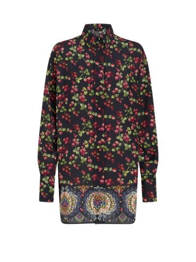 Etro Lange Seidenbluse Mit Print In Navy