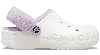 Crocs Baya Lined Fuzz-strap Clog In White/lavender