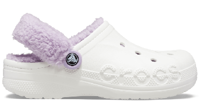 Crocs Baya Lined Fuzz-strap Clog In White/lavender