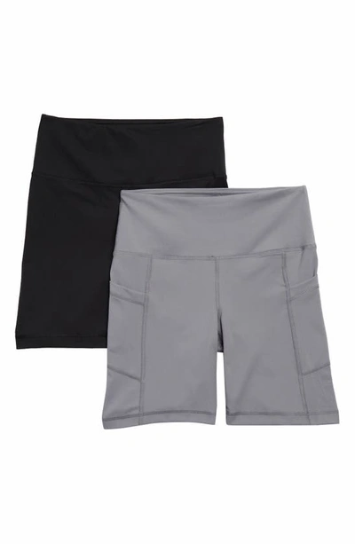 Yogalicious Set Of 2 Lux High Waist Side Pocket Bike Shorts In Night Owl Black