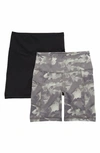 Yogalicious Set Of 2 Lux High Waist Side Pocket Bike Shorts In Tie Dye Camo Olive Black