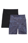 Yogalicious Set Of 2 Lux High Waist Side Pocket Bike Shorts In Tie Dye Camo Navy Black